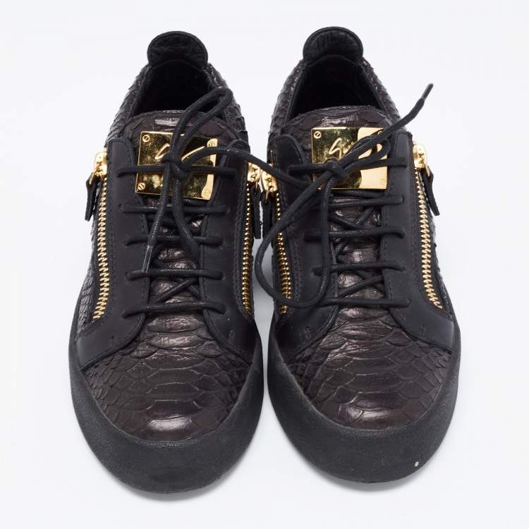 Pre Owned Giuseppe Zanotti Black Python Leather Frankie Double Zipper Sneakers Size 40