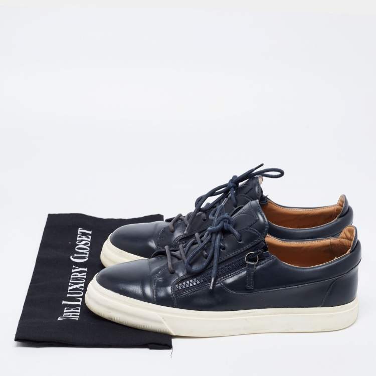 Pre Owned Giuseppe Zanotti Navy Black Leather Franky Sneakers Size 43