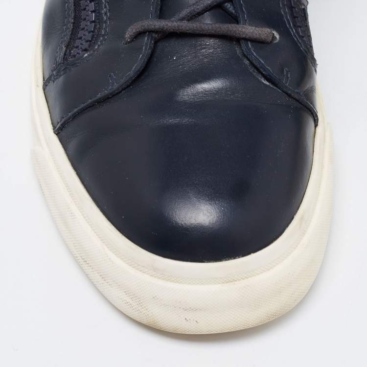 Pre Owned Giuseppe Zanotti Navy Black Leather Franky Sneakers Size 43