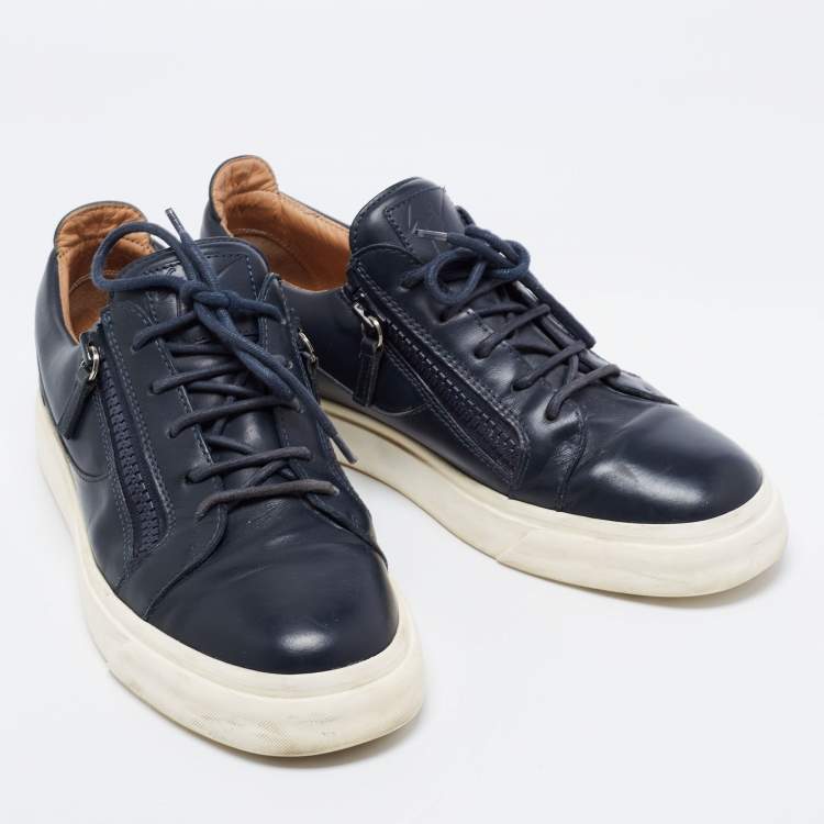 Pre Owned Giuseppe Zanotti Navy Black Leather Franky Sneakers Size 43