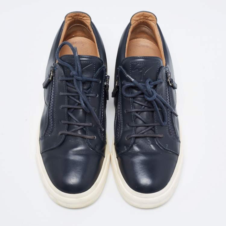 Pre Owned Giuseppe Zanotti Navy Black Leather Franky Sneakers Size 43