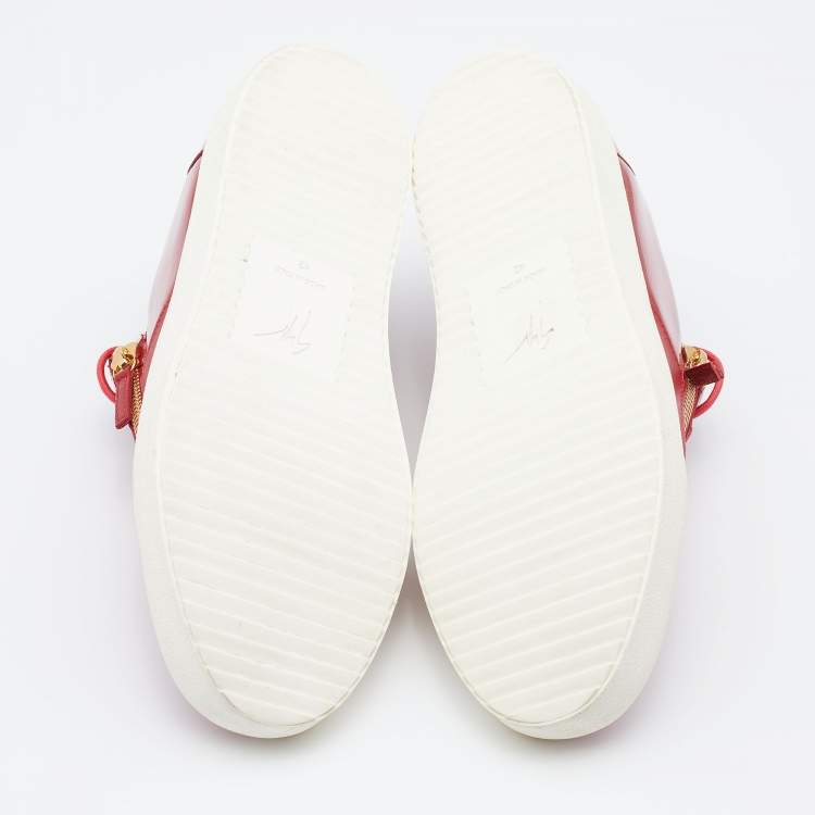 Pre Owned Giuseppe Zanotti Red Patent And Leather Frankie Low Top Sneakers Size 42