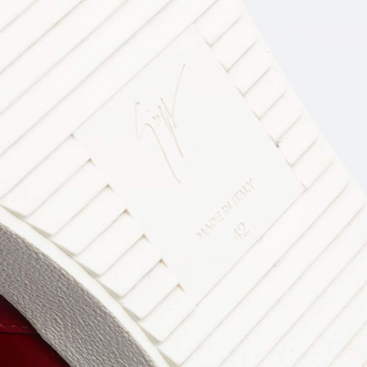 Pre Owned Giuseppe Zanotti Red Patent And Leather Frankie Low Top Sneakers Size 42