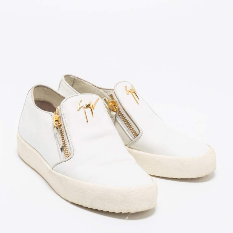 Pre Owned Giuseppe Zanotti White Leather Eve Slip On Sneakers Size 41