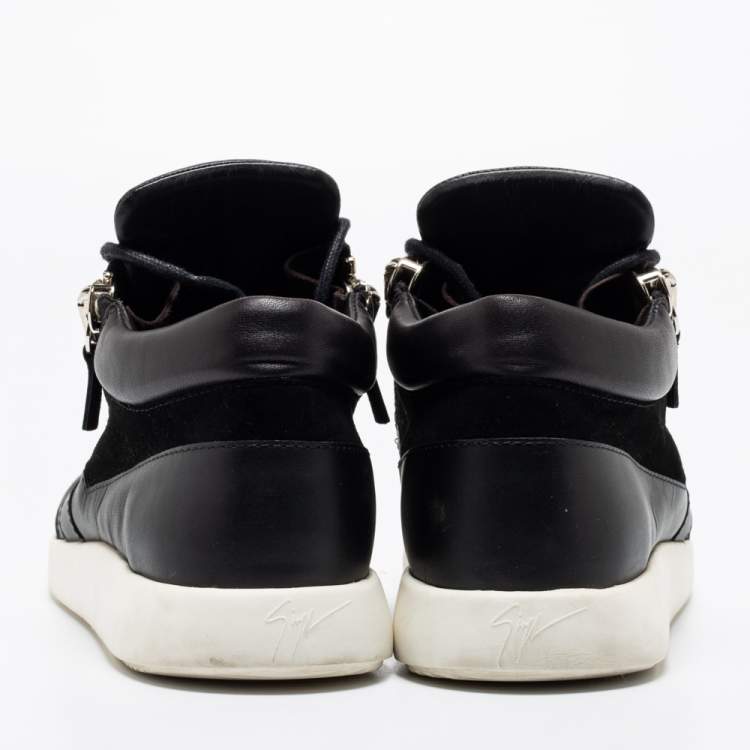 Pre Owned Giuseppe Zanotti Black Leather And  Mesh Side Zip Sneakers Size 42 