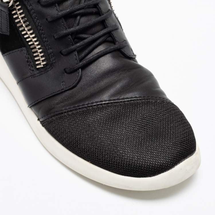 Pre Owned Giuseppe Zanotti Black Leather And  Mesh Side Zip Sneakers Size 42 