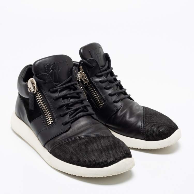 Pre Owned Giuseppe Zanotti Black Leather And  Mesh Side Zip Sneakers Size 42 