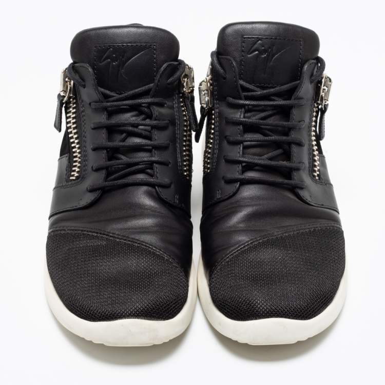 Pre Owned Giuseppe Zanotti Black Leather And  Mesh Side Zip Sneakers Size 42 