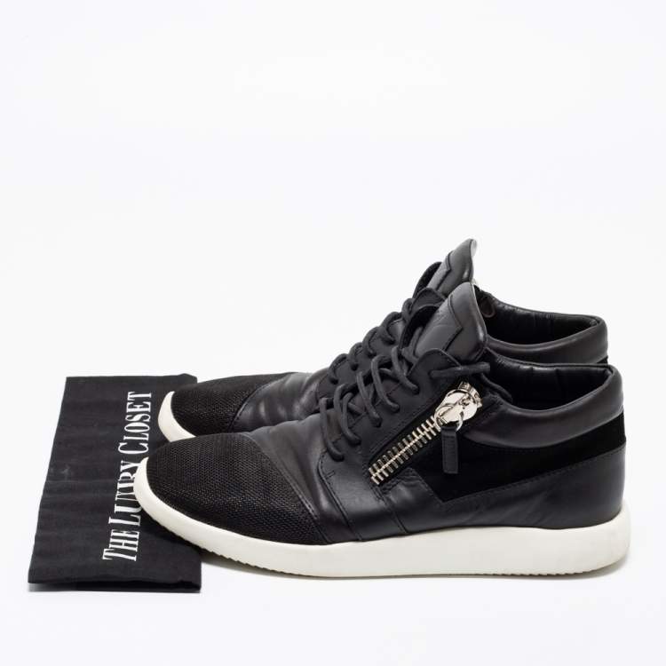 Pre Owned Giuseppe Zanotti Black Leather And  Mesh Side Zip Sneakers Size 42 