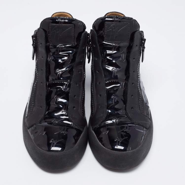 Pre Owned Giuseppe Zanotti Black Patent Leather London High Top Sneakers Size 46