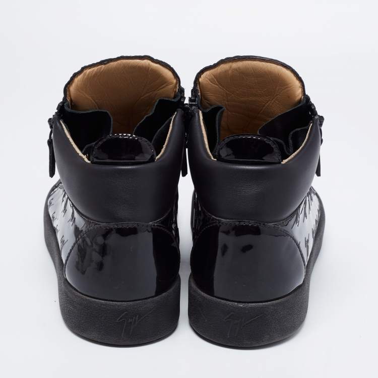 Pre Owned Giuseppe Zanotti Black Patent Leather London High Top Sneakers Size 46