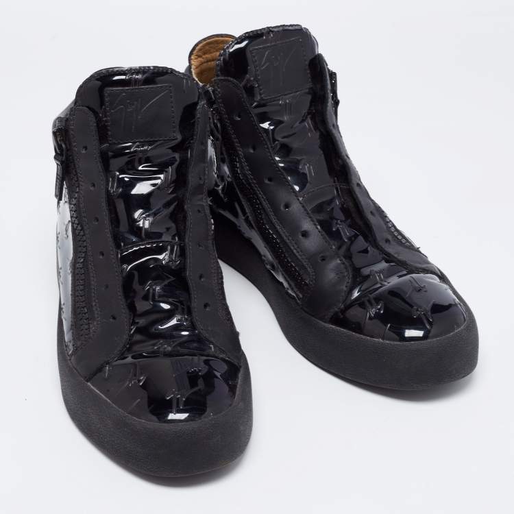 Pre Owned Giuseppe Zanotti Black Patent Leather London High Top Sneakers Size 46