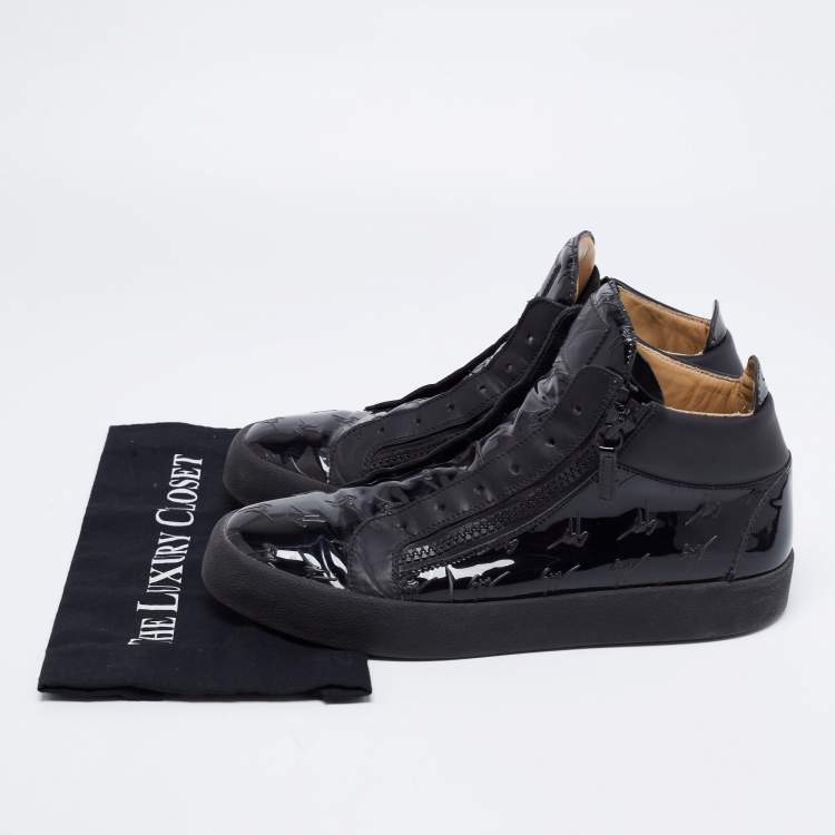 Pre Owned Giuseppe Zanotti Black Patent Leather London High Top Sneakers Size 46