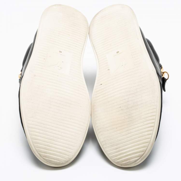 مملوكة مسبقًا Giuseppe Zanotti Black Suede And Leather Zipper Low Top Sneakers Size 46