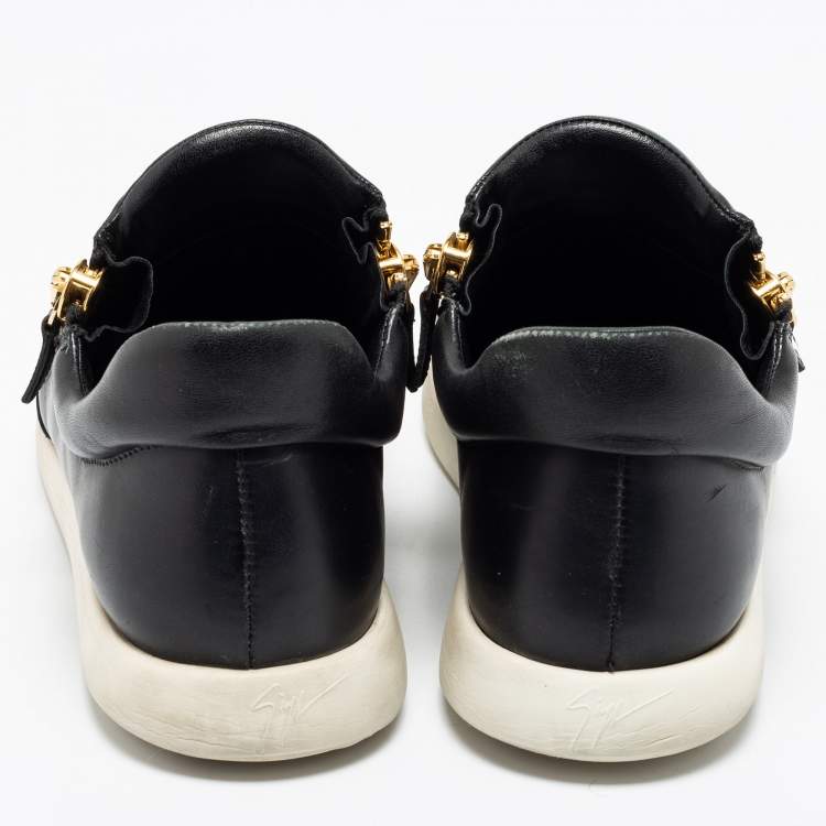 مملوكة مسبقًا Giuseppe Zanotti Black Suede And Leather Zipper Low Top Sneakers Size 46