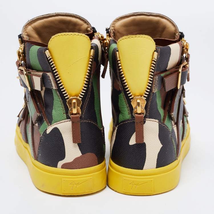 Pre Owned Giuseppe Zanotti Multicolor Camo Print Leather London Multi Strap High Top Sneakers Size 40