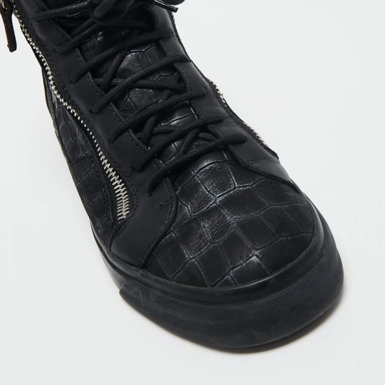 Pre Owned Giuseppe Zanotti Black Croc Embossed Leather London High Top Sneakers Size 41