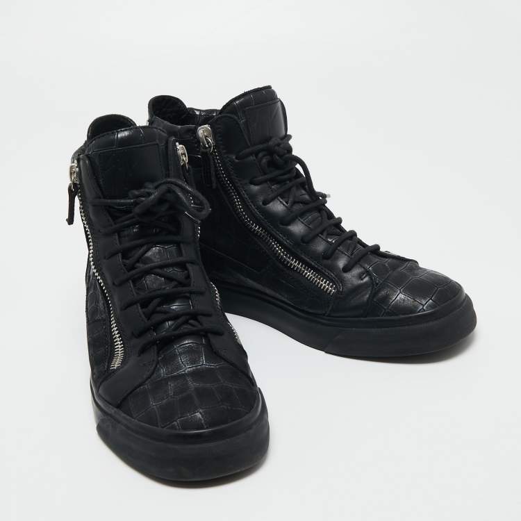 Pre Owned Giuseppe Zanotti Black Croc Embossed Leather London High Top Sneakers Size 41