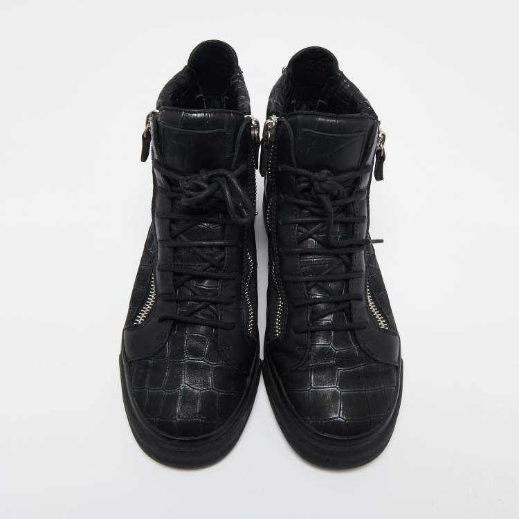 Pre Owned Giuseppe Zanotti Black Croc Embossed Leather London High Top Sneakers Size 41