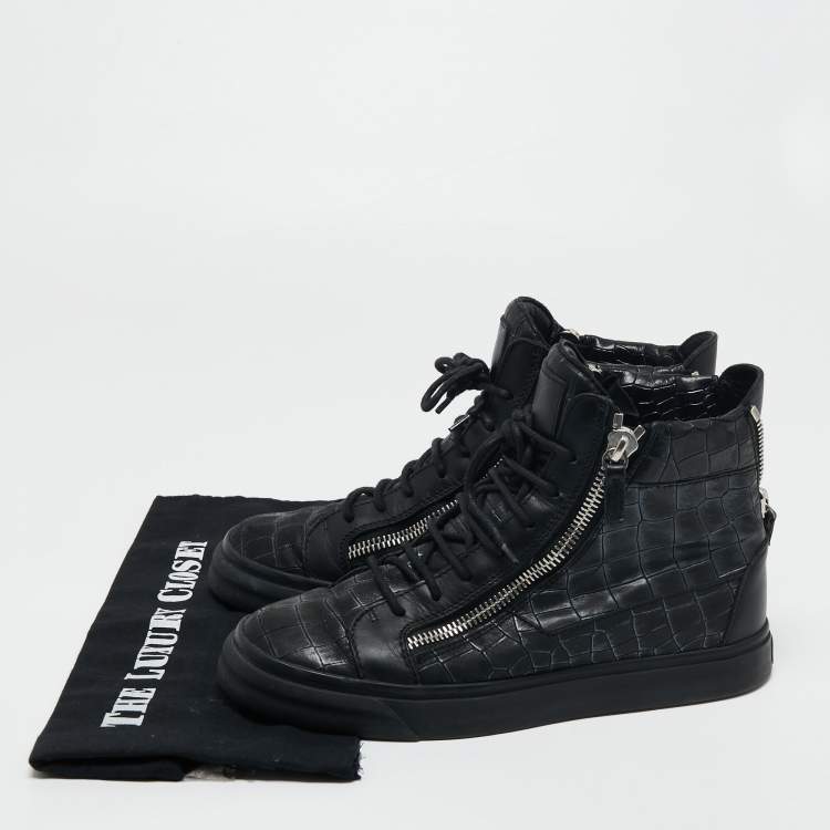 Pre Owned Giuseppe Zanotti Black Croc Embossed Leather London High Top Sneakers Size 41