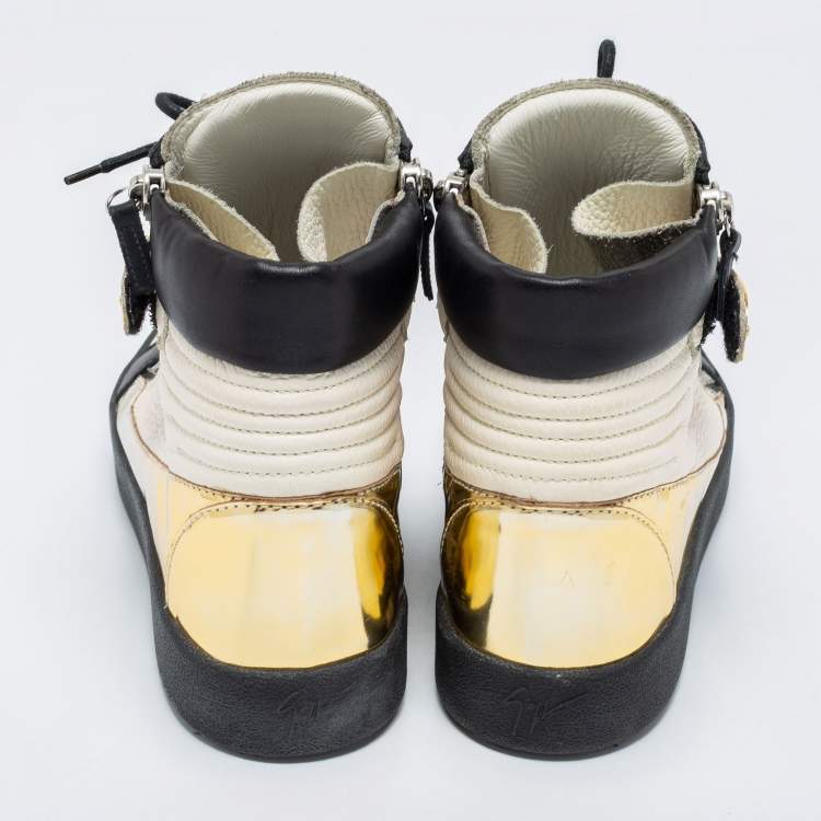 Pre Owned Giuseppe Zanotti Tri-Color Leather Hero V Strap High Top Sneakers Size 43