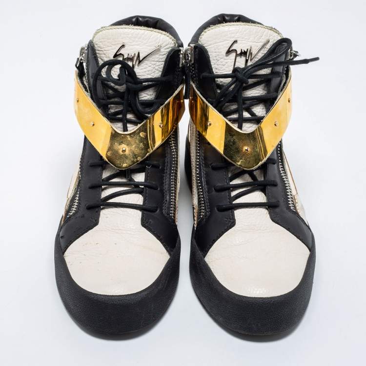 Pre Owned Giuseppe Zanotti Tri-Color Leather Hero V Strap High Top Sneakers Size 43