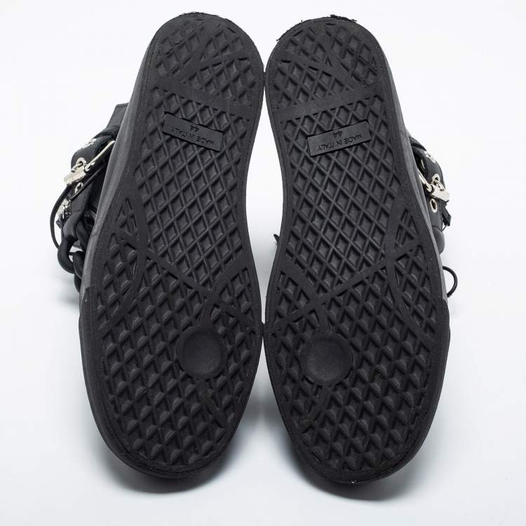 Pre Owned Giuseppe Zanotti Black Leather Metal Chain Embellished London Lindos High Top Sneakers Size 44