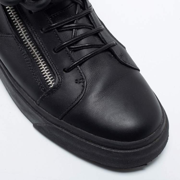 Pre Owned Giuseppe Zanotti Black Leather Metal Chain Embellished London Lindos High Top Sneakers Size 44