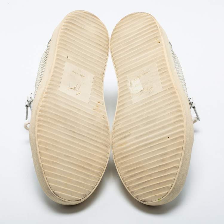 Pre Owned Giuseppe Zanotti White Python Embossed Leather London Low Top Sneakers Size 44