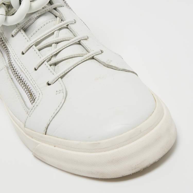 Pre Owned Giuseppe Zanotti White Leather Metal Chain High Top Sneakers Size 44