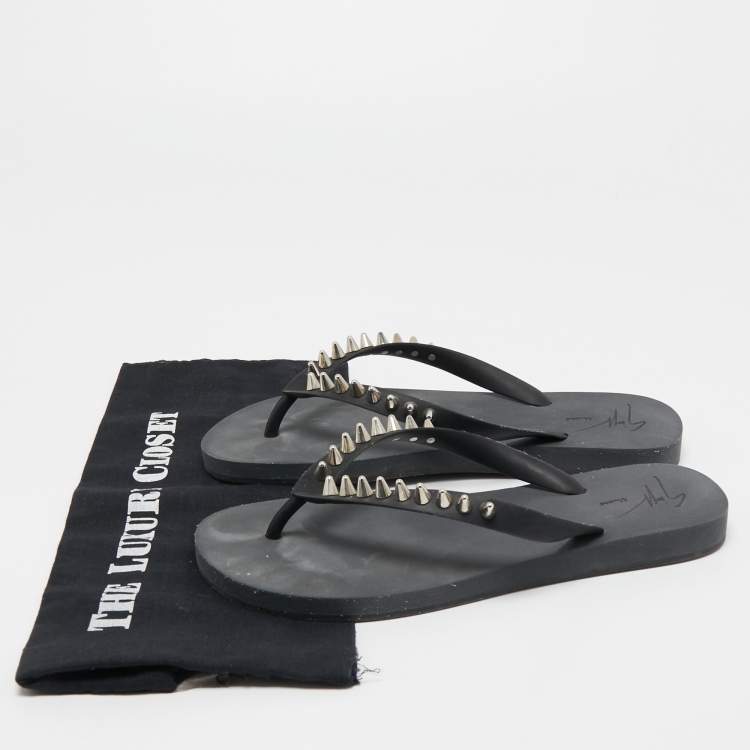 Pre Owned Giuseppe Zanotti Black Rubber Sunset Chain Detail Thong Slides Size 41