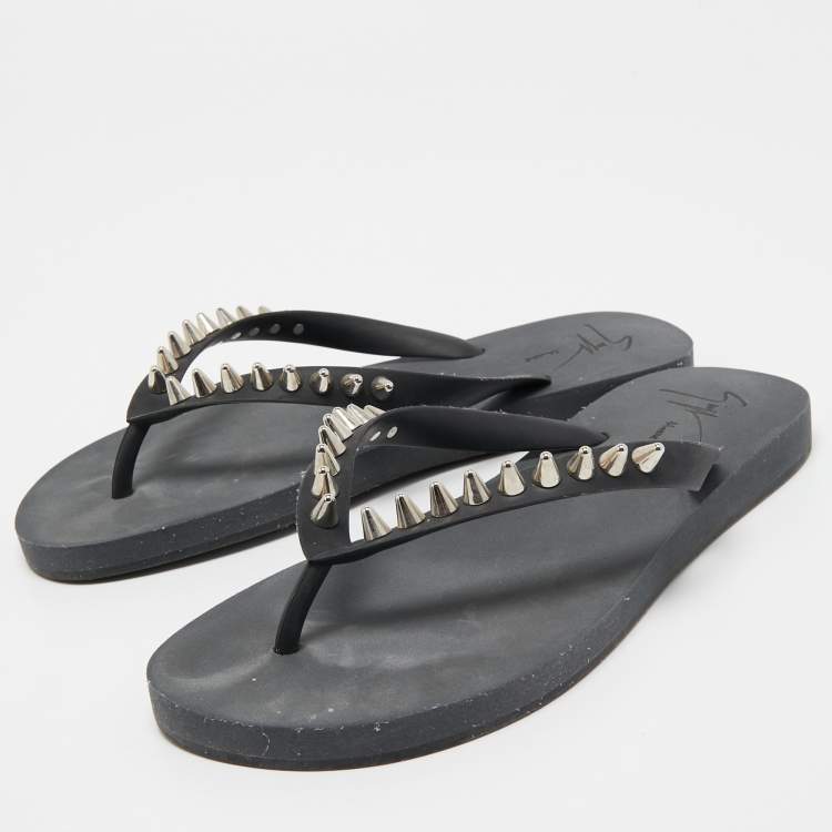 Pre Owned Giuseppe Zanotti Black Rubber Sunset Chain Detail Thong Slides Size 41