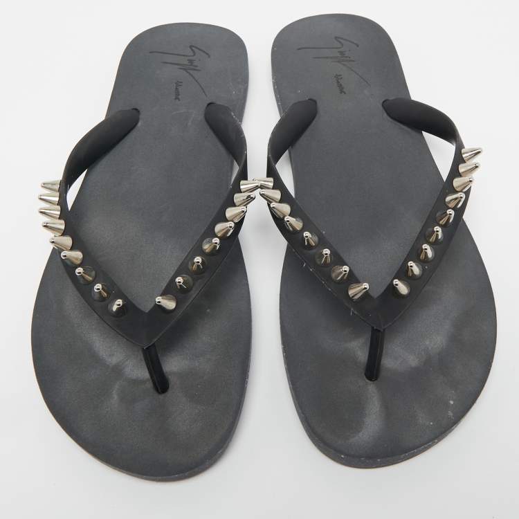 Pre Owned Giuseppe Zanotti Black Rubber Sunset Chain Detail Thong Slides Size 41