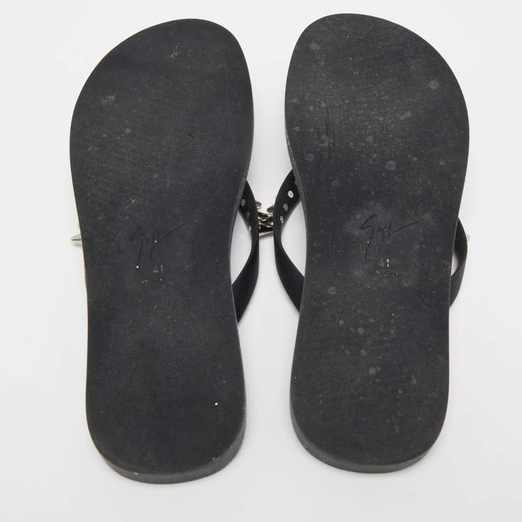 Pre Owned Giuseppe Zanotti Black Rubber Sunset Chain Detail Thong Slides Size 41