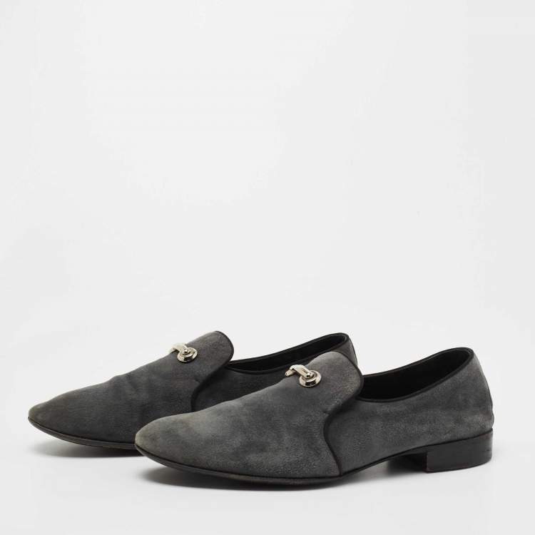 Pre Owned Giuseppe Zanotti Grey Suede Archibald Smoking Slippers Size 41.5