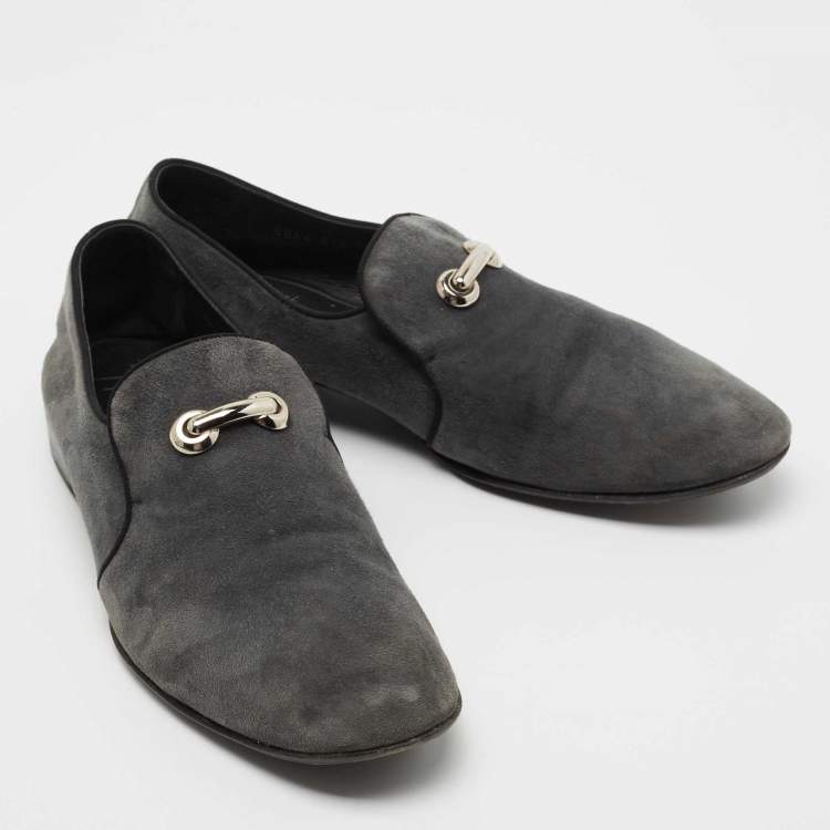 Pre Owned Giuseppe Zanotti Grey Suede Archibald Smoking Slippers Size 41.5