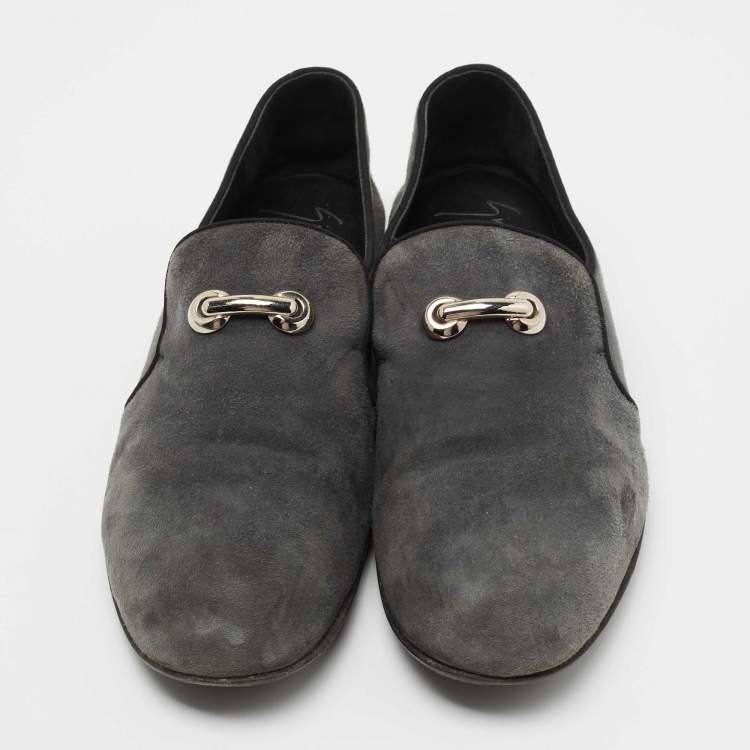 Pre Owned Giuseppe Zanotti Grey Suede Archibald Smoking Slippers Size 41.5