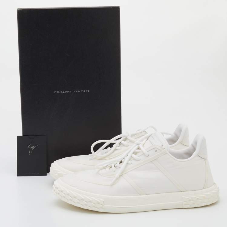 Pre Owned Giuseppe Zanotti White Fabric and Leather Low Top Sneakers Size 42.5