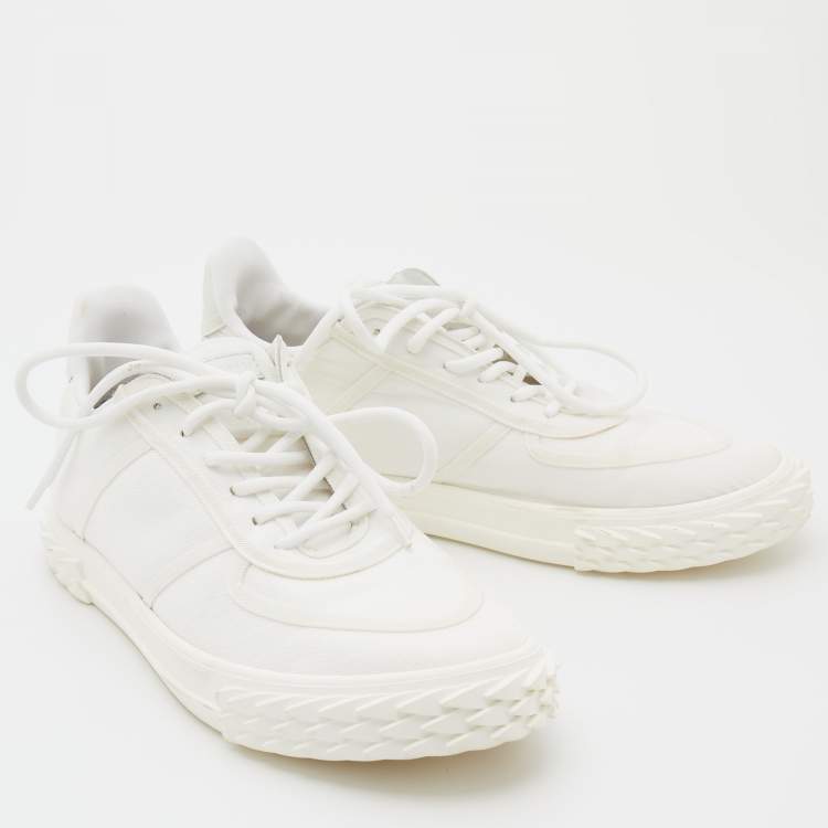 Pre Owned Giuseppe Zanotti White Fabric and Leather Low Top Sneakers Size 42.5