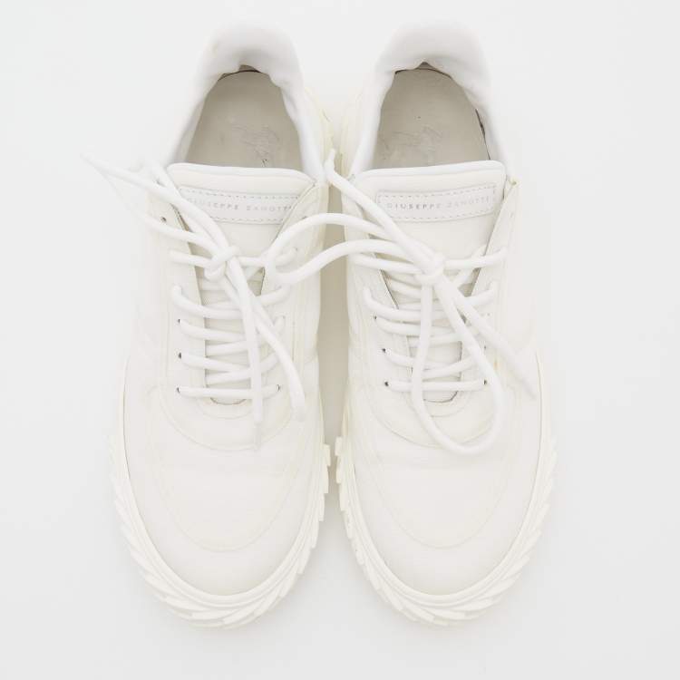Pre Owned Giuseppe Zanotti White Fabric and Leather Low Top Sneakers Size 42.5