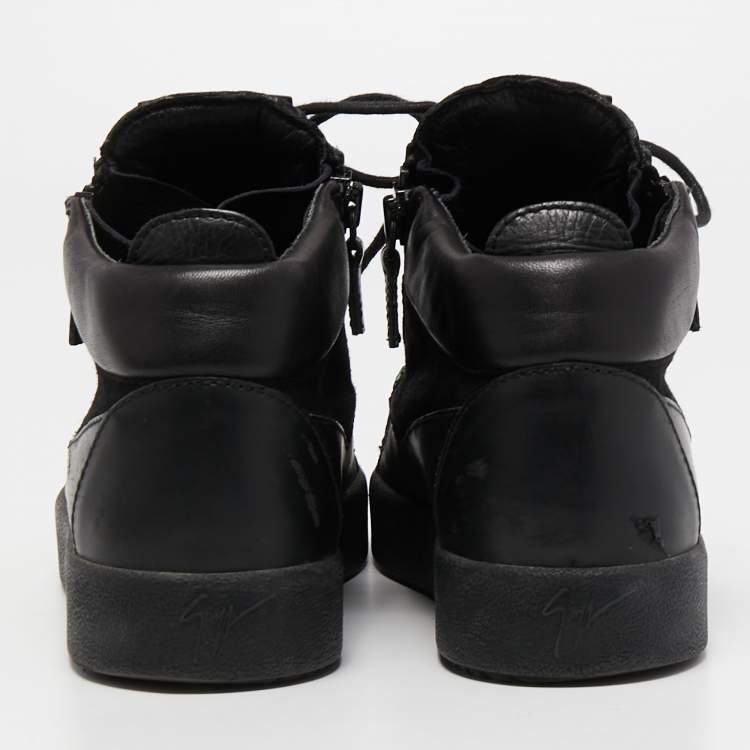 Pre Owned Giuseppe Zanotti Black Leather and Suede High Top Sneakers Size 42