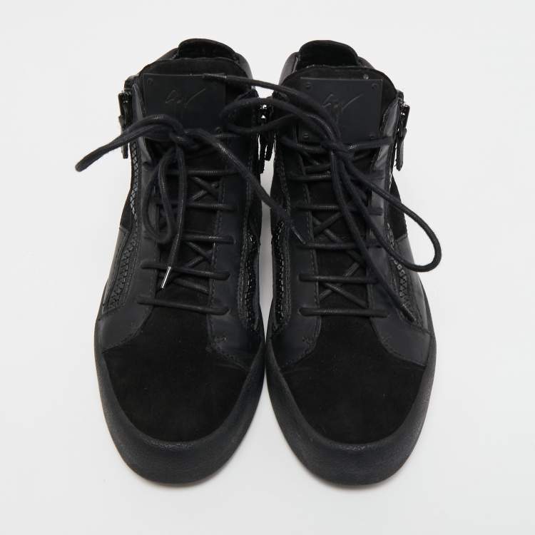 Pre Owned Giuseppe Zanotti Black Leather and Suede High Top Sneakers Size 42