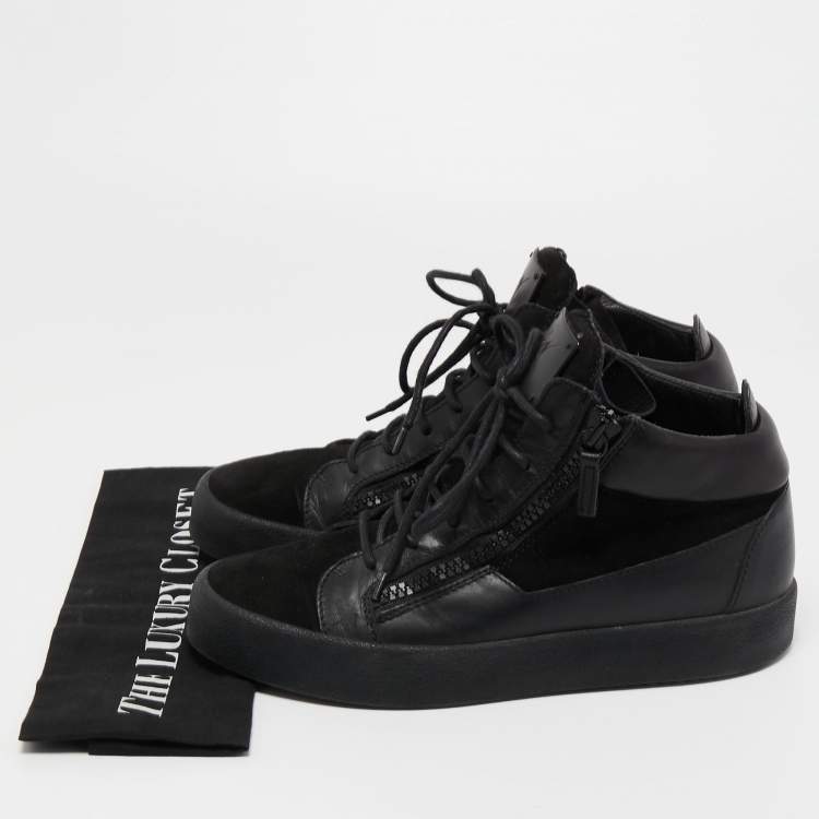 Pre Owned Giuseppe Zanotti Black Leather and Suede High Top Sneakers Size 42