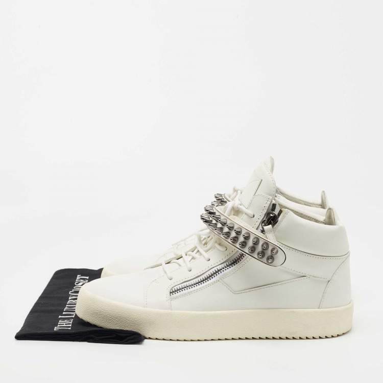 Pre Owned Giuseppe Zanotti White Leather Spikes High Top Sneakers Size 46