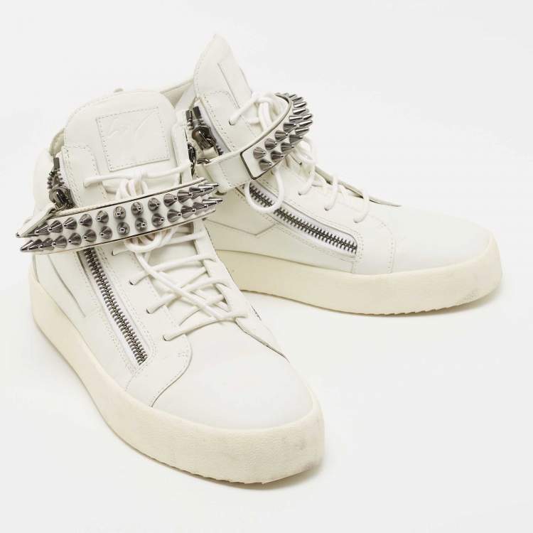 Pre Owned Giuseppe Zanotti White Leather Spikes High Top Sneakers Size 46