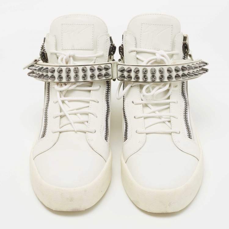 Pre Owned Giuseppe Zanotti White Leather Spikes High Top Sneakers Size 46