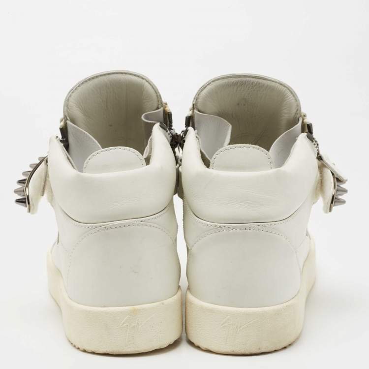 Pre Owned Giuseppe Zanotti White Leather Spikes High Top Sneakers Size 46