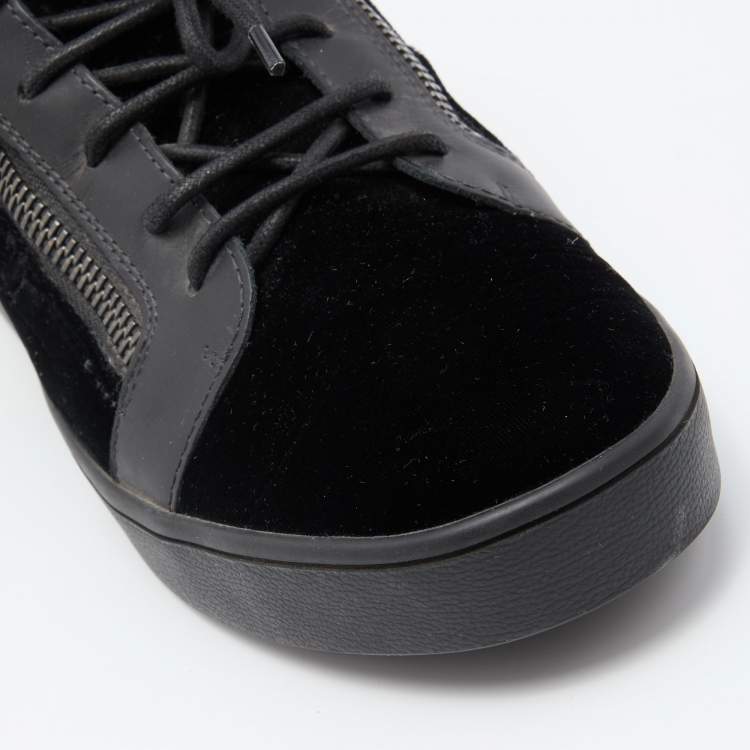 Pre Owned Giuseppe Zanotti Black Leather and Velvet Frankie Low Top Sneakers Size 44