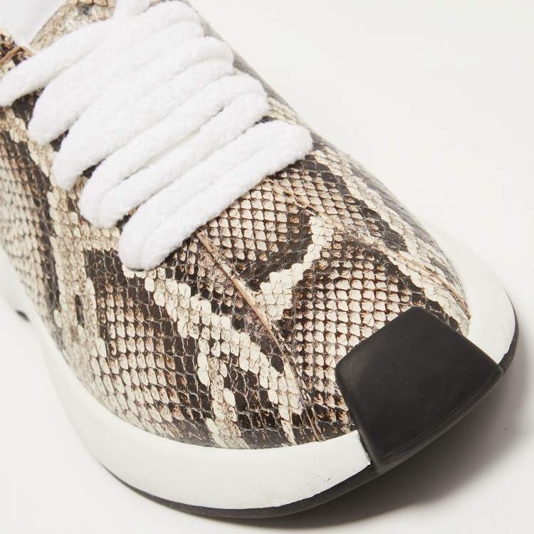 Pre Owned Giuseppe Zanotti Brown/Beige Python Embossed Leather Low Top Sneakers Size 42