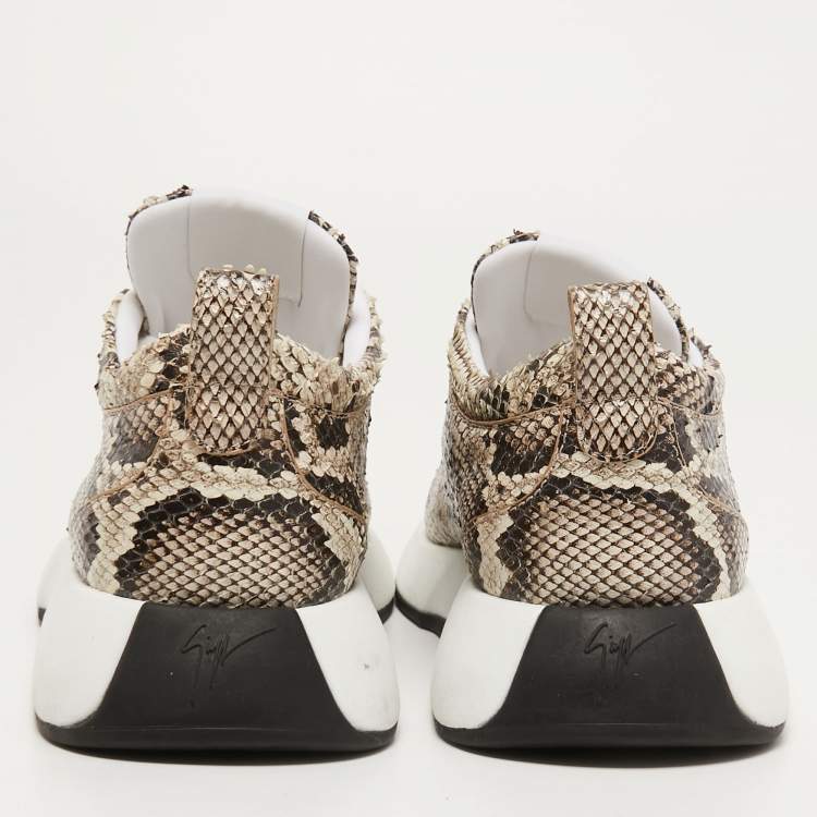 Pre Owned Giuseppe Zanotti Brown/Beige Python Embossed Leather Low Top Sneakers Size 42